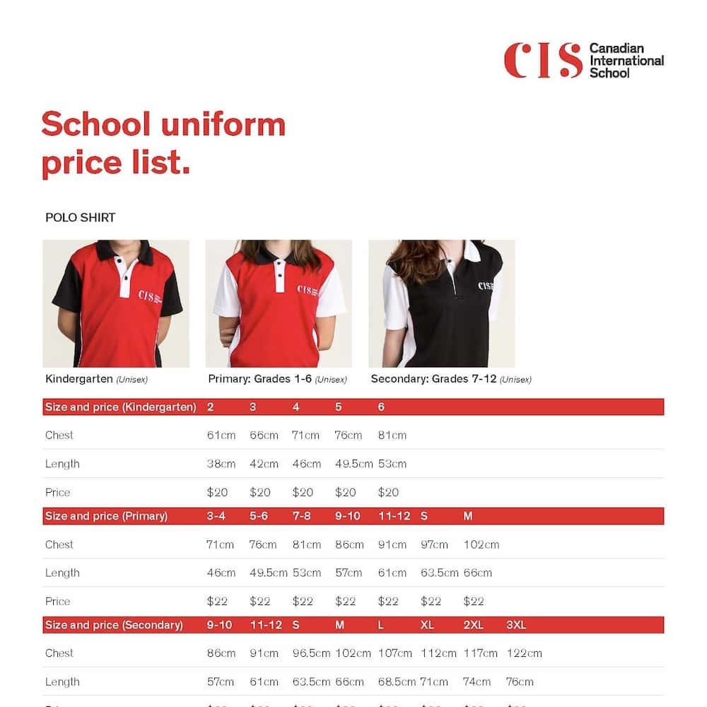CIS uniforms price list