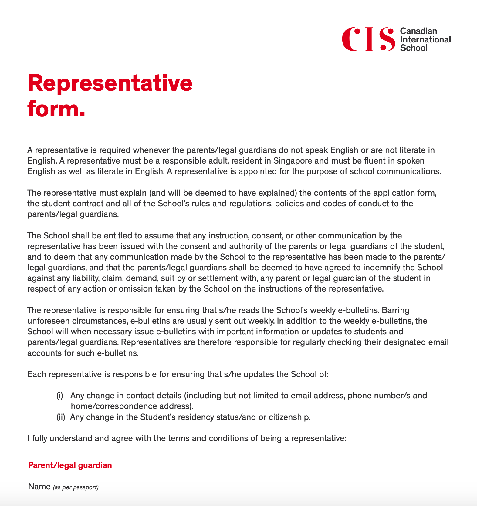 CIS representative form